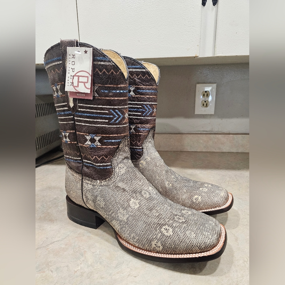 NEW Mens 12 D Roper Genuine Ringtail Lizard Square Toe Cowboy Boots, Beautiful!